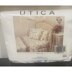 Utica Garden House Queen Fitted Sheet Vintage Floral No Iron Percale Cotton USA
